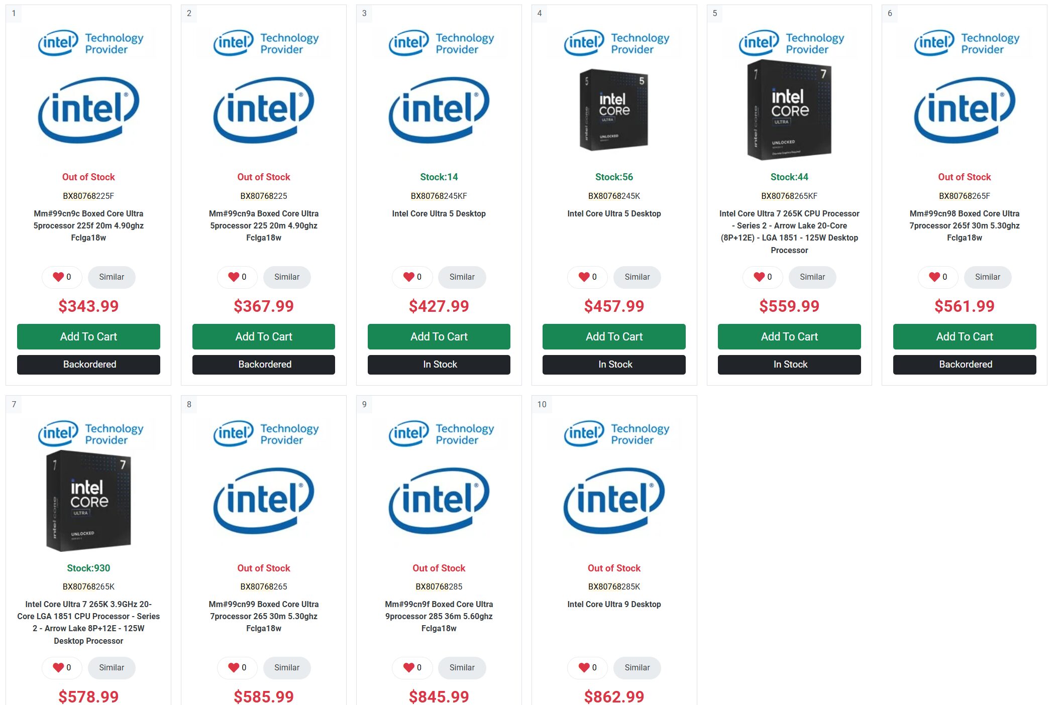 Новые процессоры Intel Core Ultra 200 для платформы LGA1851 замечены в интернет-магазине