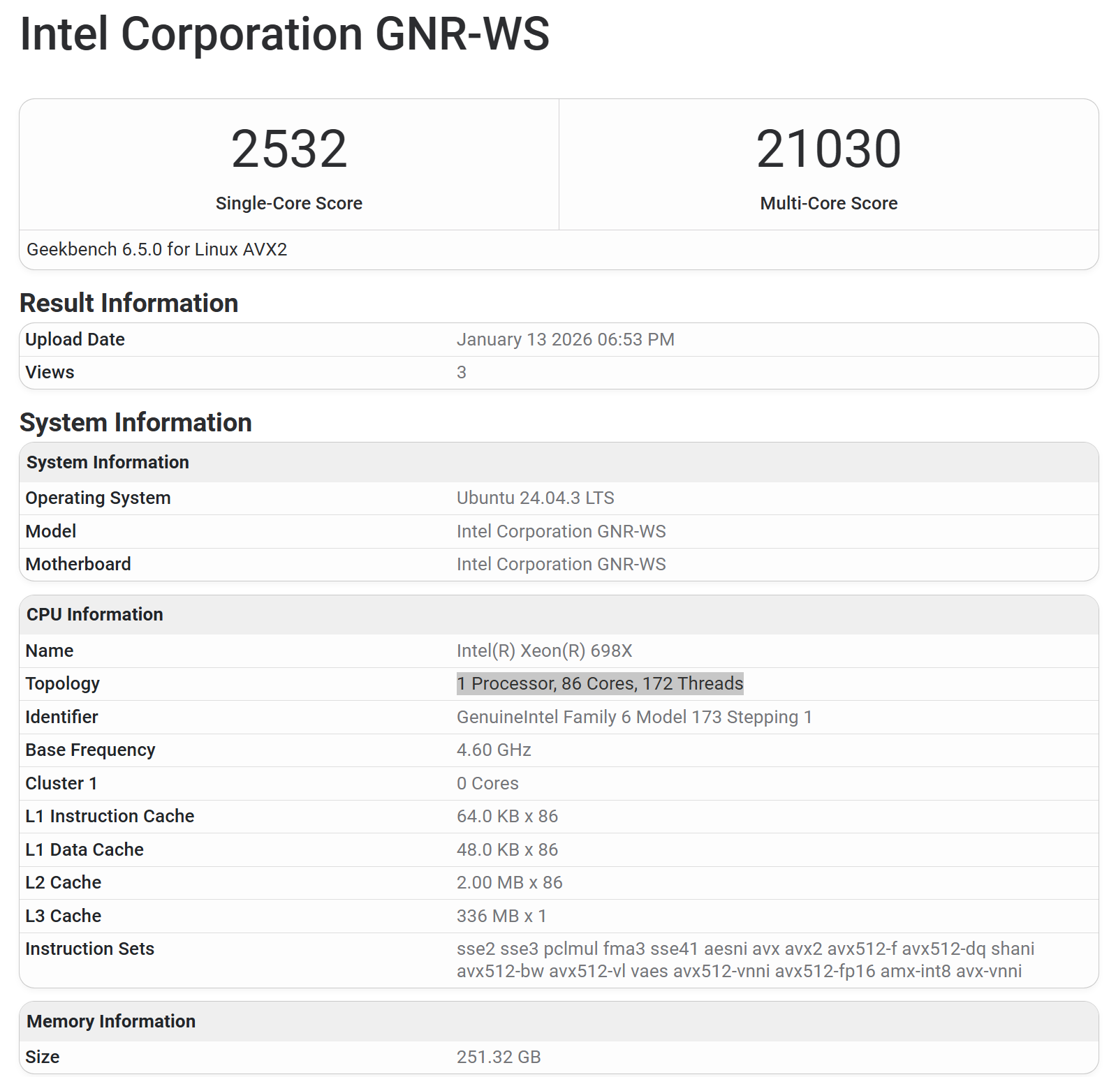 Intel Xeon 698X підтвердив характеристики в базі Geekbench: 86