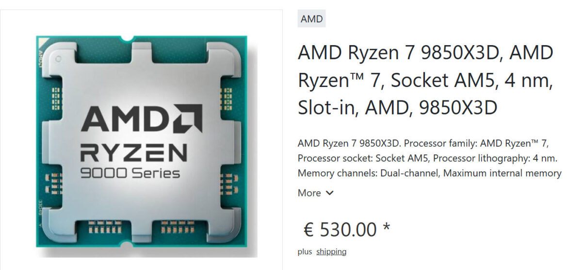 Игровой процессор AMD Ryzen 7 9850X3D замечен в зарубежных магазинах