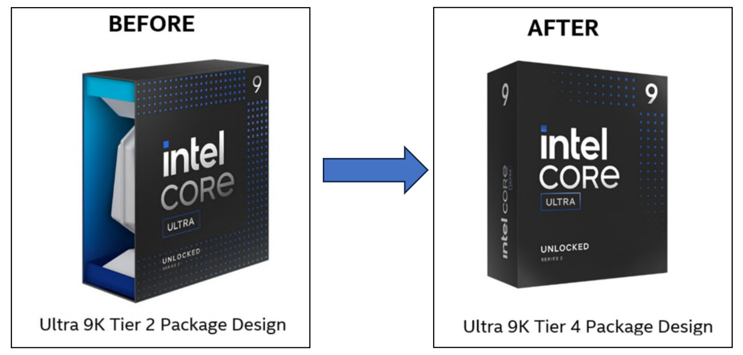 Intel підготувала для Core Ultra 9 285K коробку з простішим дизайном