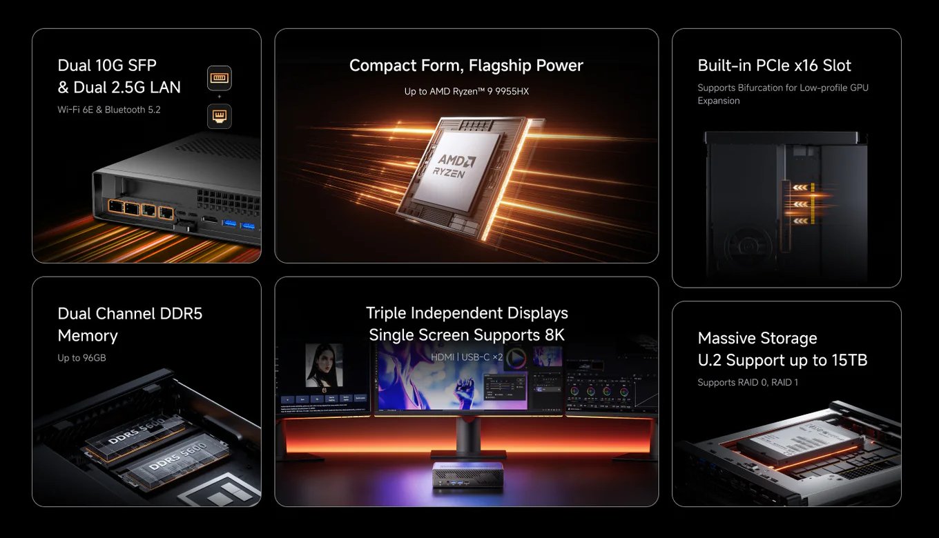 Minisforum випускає мінісервер на базі процесора AMD Ryzen 9 9955HX