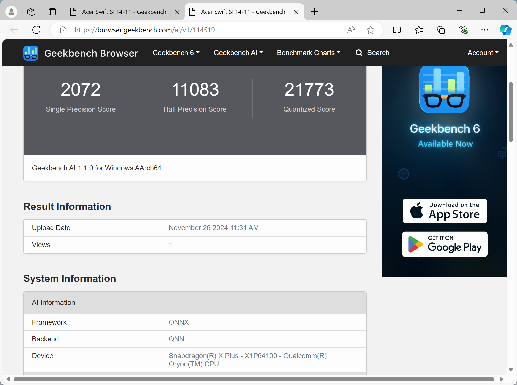 Огляд та тестування Copilot+ ноутбука Acer Swift 14 AI (SF14-11-X6V5) на базі процесора Snapdragon X Plus