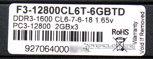 G.Skill F3-12800CL6T-6GBTD G.Skill F3-12800CL6T-6GBTD