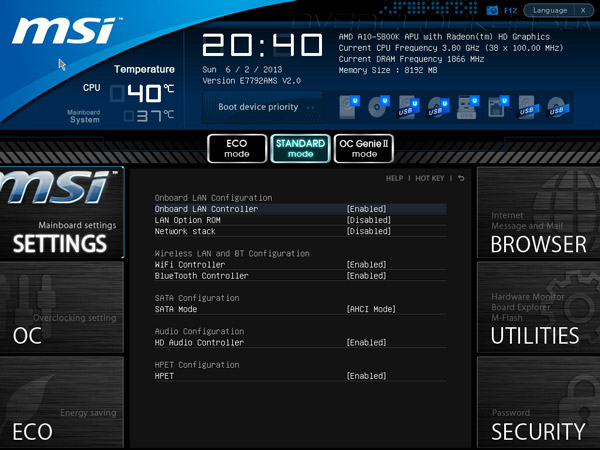 UEFI Setup MSI FM2-A75IA-E53