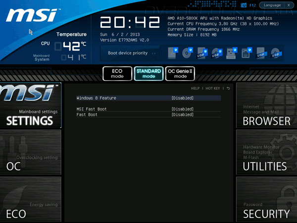 UEFI Setup MSI FM2-A75IA-E53