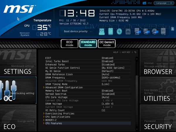 UEFI Setup MSI Z77A-G43