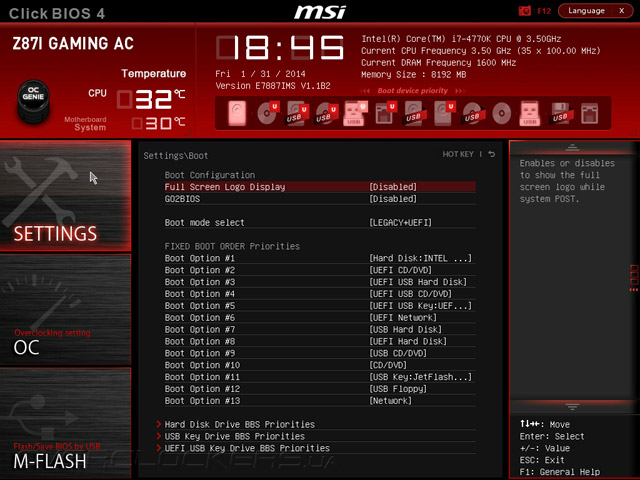UEFI Setup MSI Z87I Gaming AC
