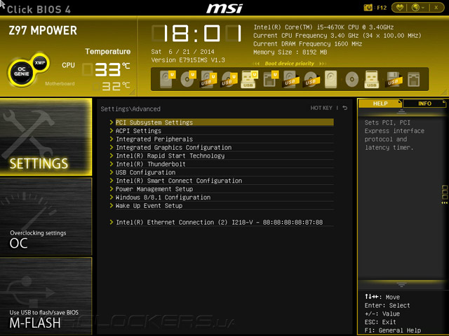UEFI Setup MSI Z97 MPOWER