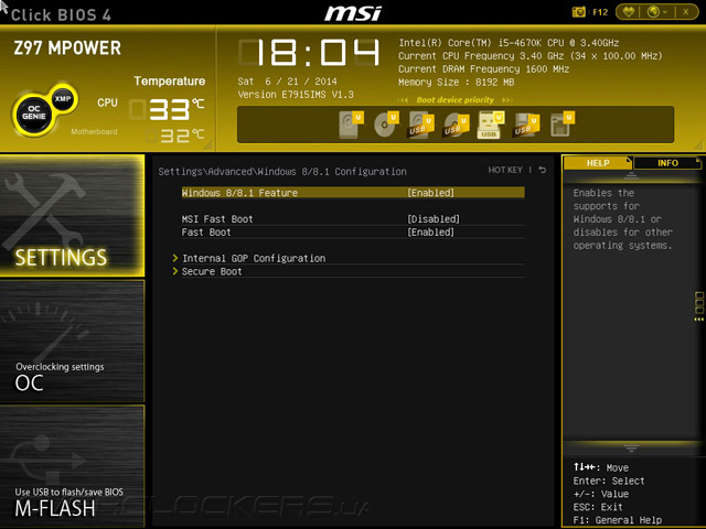 UEFI Setup MSI Z97 MPOWER