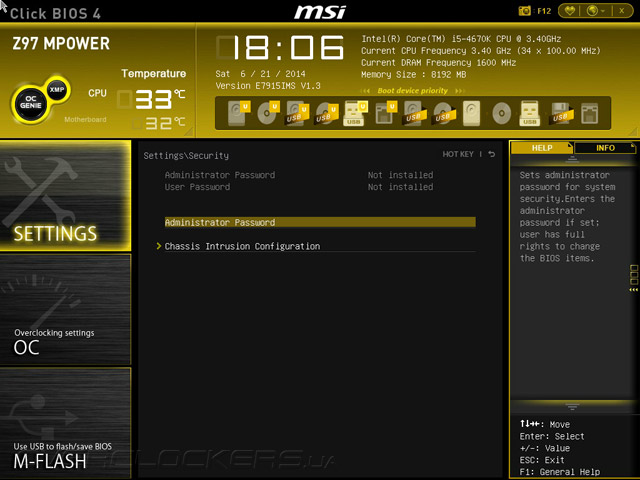 UEFI Setup MSI Z97 MPOWER