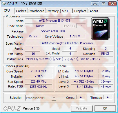 Phenom II X4 975 BE разгон 7134 МГц