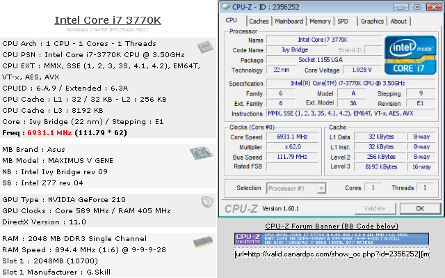 Core i7-3770K разогнан до 6931 МГц