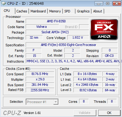 AMD FX-8350 8176 МГц AMD FX-8350 8176 МГц