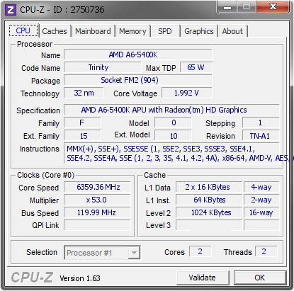APU A6-5400K разогнан до 6359 МГц APU A6-5400K разогнан до 6359 МГц