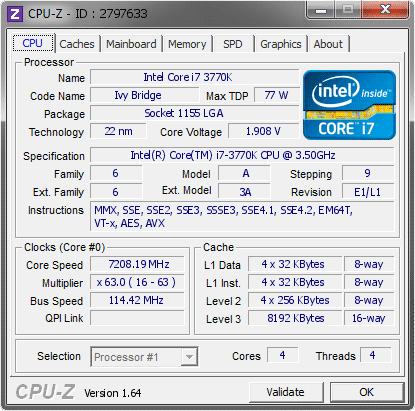 Core i7-3770K разогнан до 7208 МГц