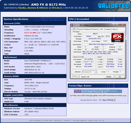 новый рекорд разгона процессора AMD FX-8320 – 8171 МГц