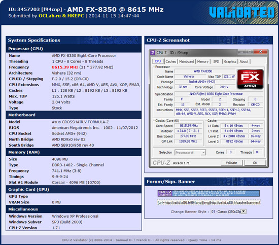 AMD FX-8350 — 8615 МГц AMD FX-8350 — 8615 МГц