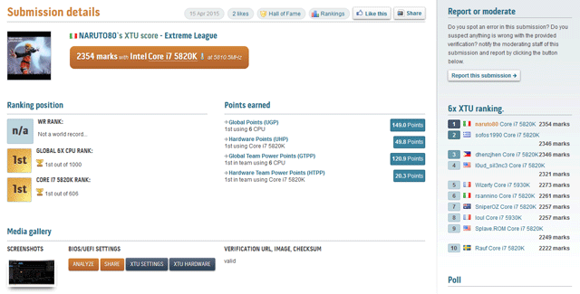 Рекорд в XTU Рекорд в XTU