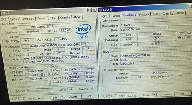 Core i7-5775C разогнан до 5 ГГц