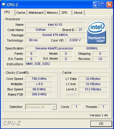 Характеристики процессора Intel A110
