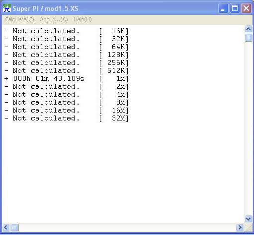 Результаты тестирования в Super PI процессора Intel A110 
