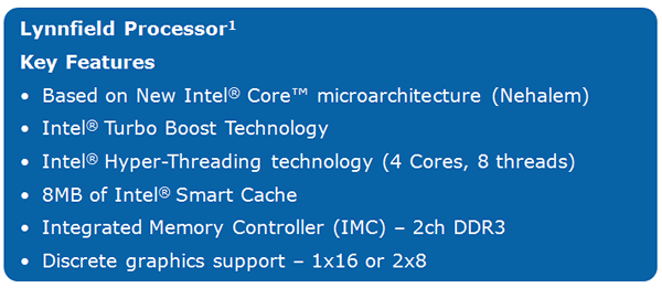Intel Lynnfield features Intel Lynnfield features