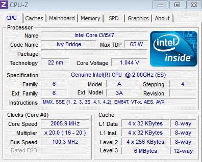 Intel Ivy Bridge CPU-Z
