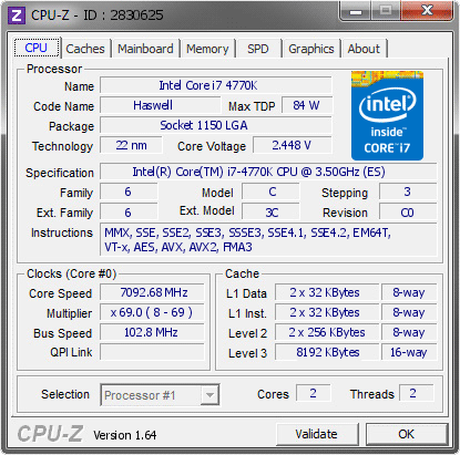 Mad222 разогнал Core i7-4770K до 7092 МГц Mad222 разогнал Core i7-4770K до 7092 МГц