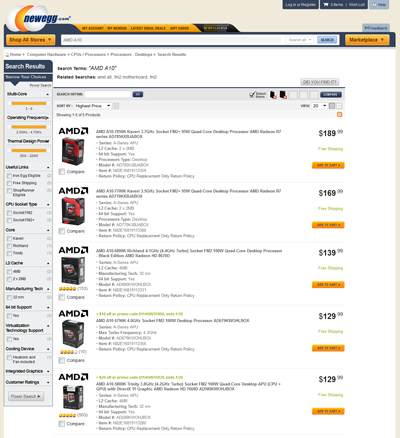 APU Kaveri на Newegg.com