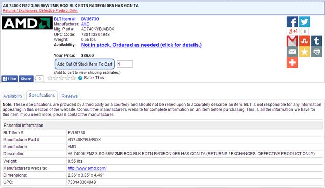 APU AMD A6-7400K APU AMD A6-7400K