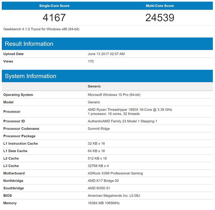 Ryzen Threadripper 1950X Geekbench