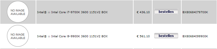 Цены Intel Core i9-9900K и Core i7-9700K