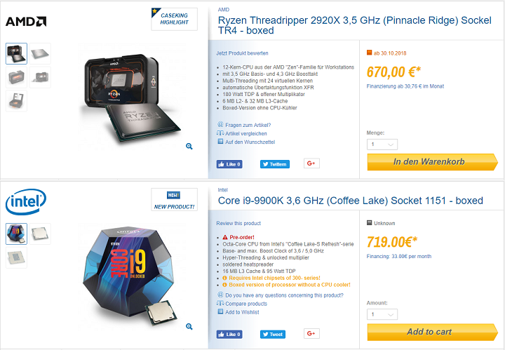 Intel Core i9-9900K и AMD Ryzen Threadripper 2920X