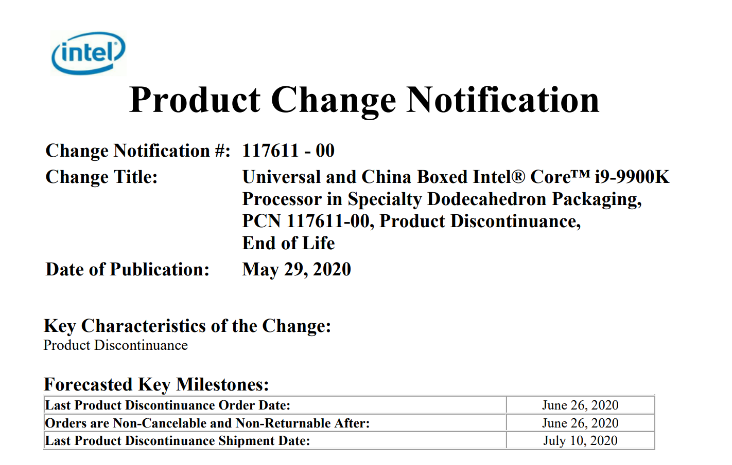Core i9-9900KS Special Edition PCN