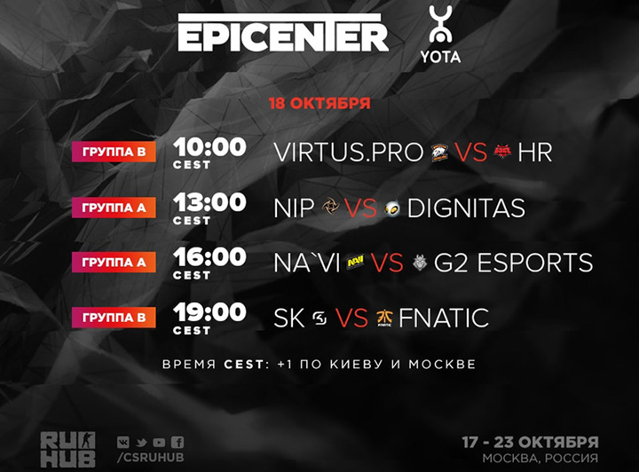 Расписание матчей групповой стадии EPICENTER: Moscow 2016