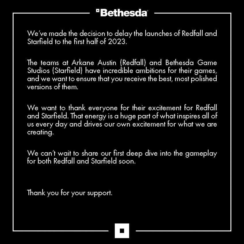 Bethesda перенесла Starfield и Redfall на 2023 год
