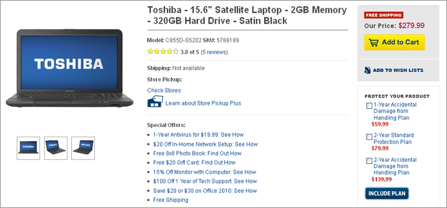 Ноутбук Toshiba Satellite C855D-S5202