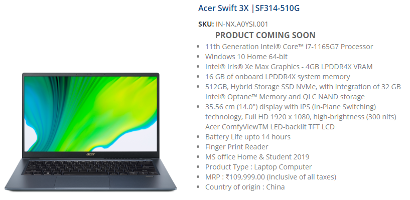 Acer Swift 3X