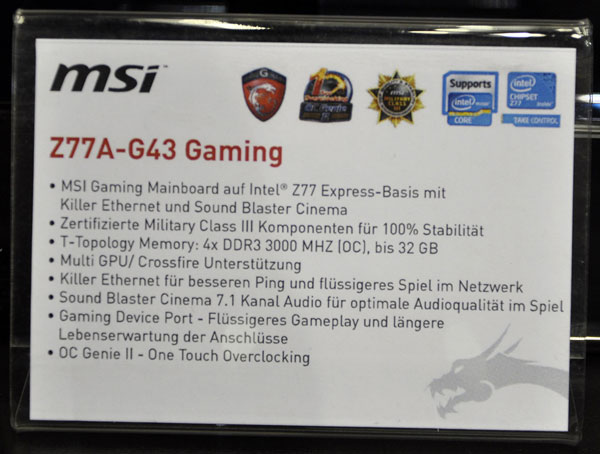 Материнская плата MSI Z77A-G43 Gaming (характеристики)