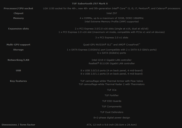 Материнская плата Asus TUF Sabertooth Z97 Mark S