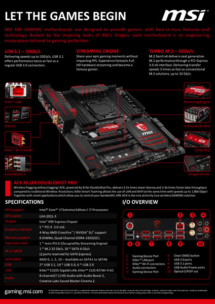Материнская плата MSI X99A Gaming 9 ACK