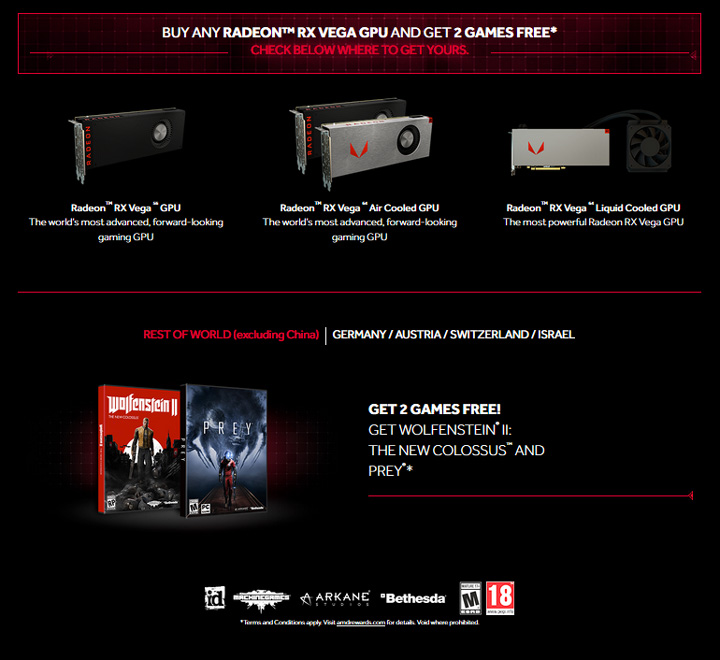 AMD раздает Wolfenstein II и Prey при покупке видеокарт Radeon RX Vega