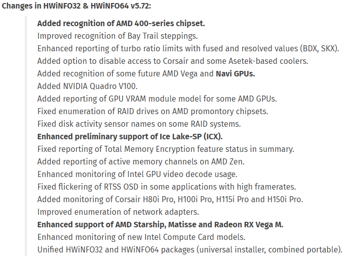 Изменения в HWiNFO