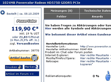 прайс видеокарта Radeon HD 5750