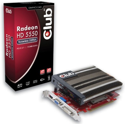 Видеокарта Club 3D Radeon HD 5550 Noiseless Edition Видеокарта Club 3D Radeon HD 5550 Noiseless Edition