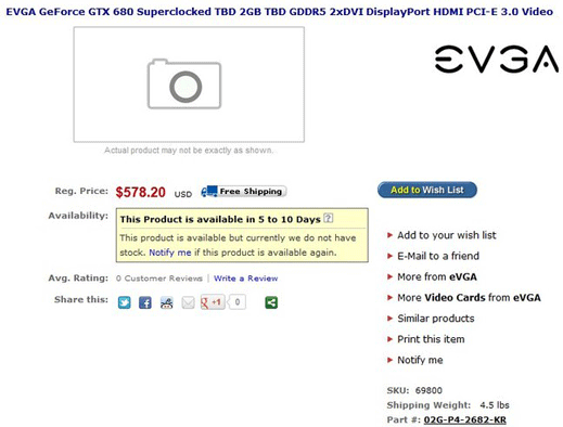 EVGA GeForce GTX 680 SuperClocked EVGA GeForce GTX 680 SuperClocked
