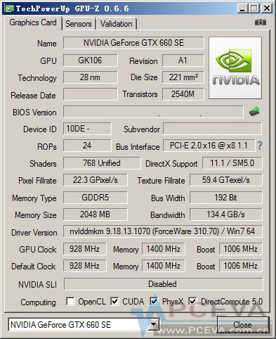 GeForce GTX 660 SE GPU-Z