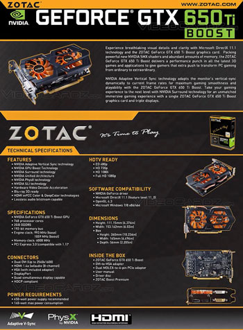 Видеокарта Zotac GeForce GTX 650 Ti Boost - характеристики Видеокарта Zotac GeForce GTX 650 Ti Boost - характеристики