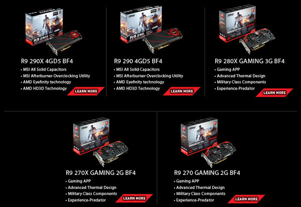 Видеокарты MSI Radeon R9 с купоном Battlefield 4