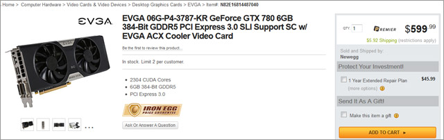 Видеокарта EVGA GeForce GTX 780 6GB Superclocked ACX